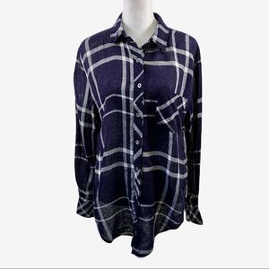 Rails for Free People Navy White Plaid Buttoned Shirt Size S